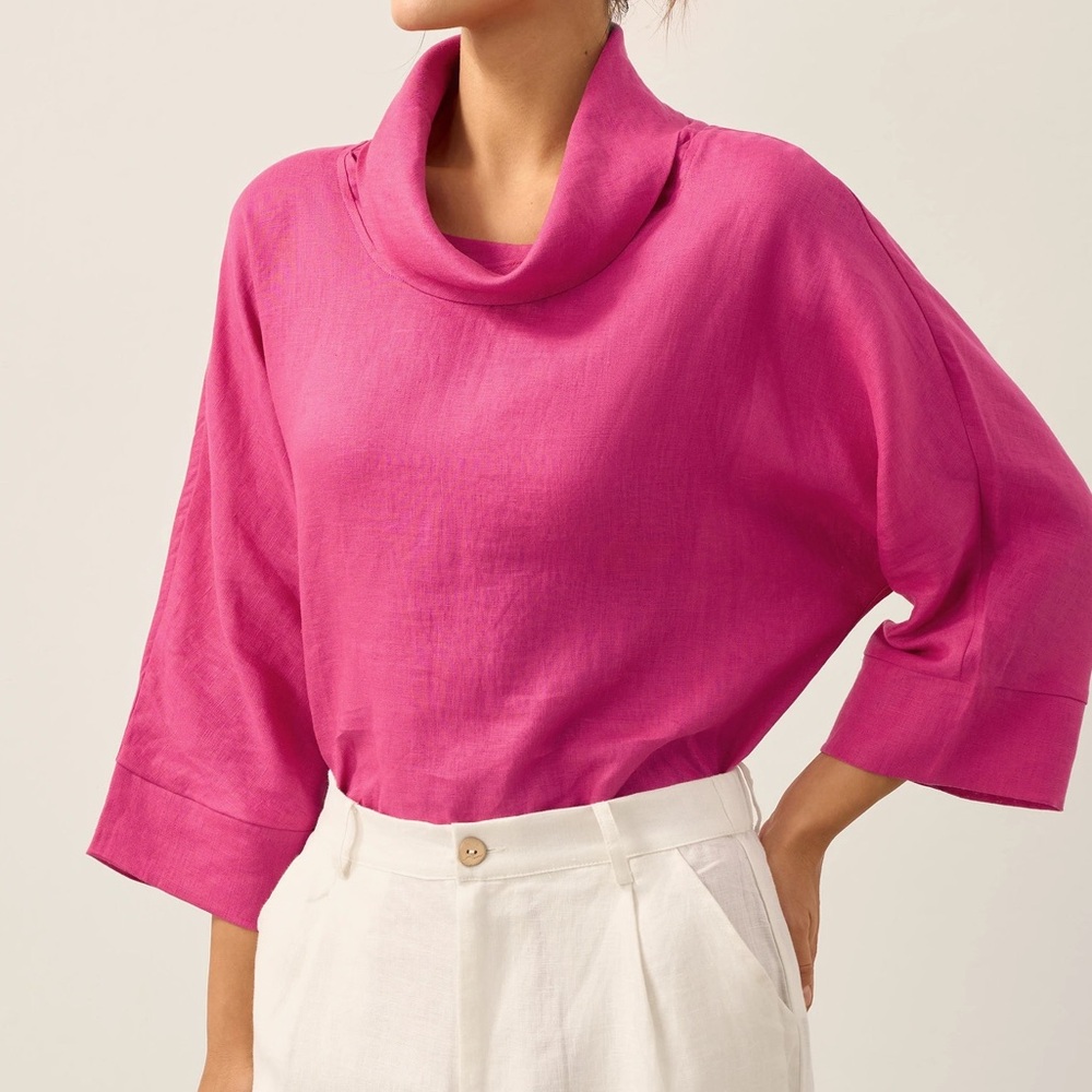 Lintico pink Tristan linen dropped collar long sleeve shirt size XXL.